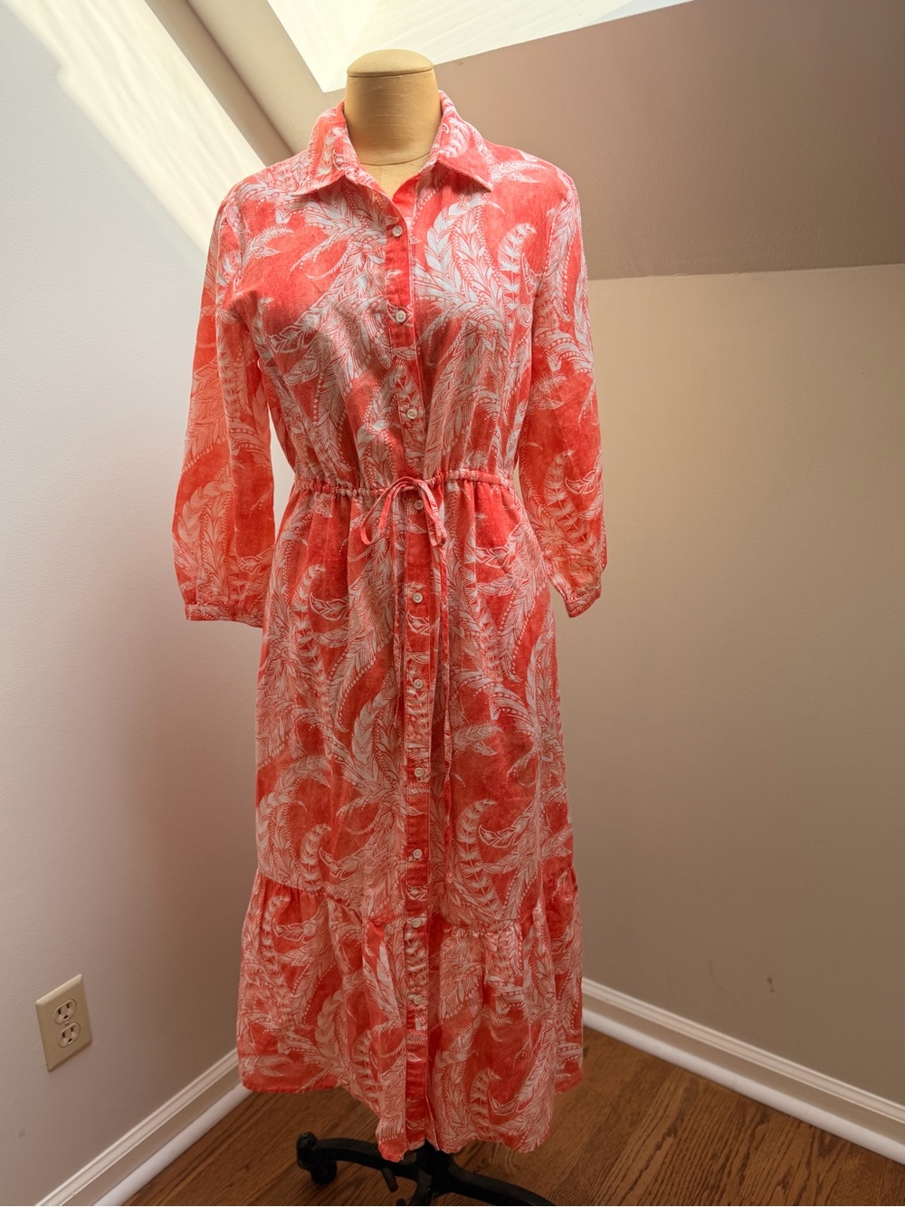 Fern Flower Foley Linen J. McLaughlin Button Up Dress  Orange/Pink S